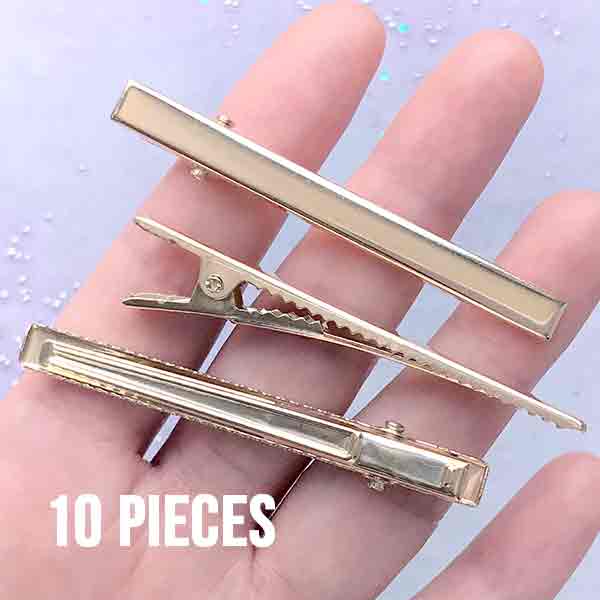 MiniatureSweet Rectangle Hair Clip Blanks | Glue on Alligator Clip for Resin Jewellery Making | Kawaii Hair Accessories DIY (Gold / 5 Pcs / 16mm x 60mm)