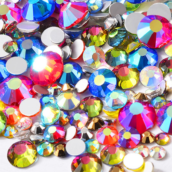 Rainbow Glass Rhinestones | Faceted Round Rhinestones | Sparkle Decoration  | Decoden Supplies (AB Blue Rainbow / SS4 to SS20 / Around 300 pcs)