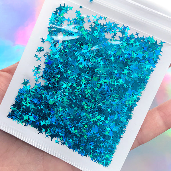 Aurora Borealis Cross Star Confetti, Iridescent Star Glitter, Kawaii, MiniatureSweet, Kawaii Resin Crafts, Decoden Cabochons Supplies