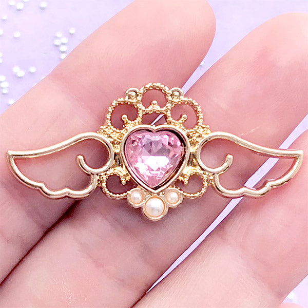 Pink Diamond Heart Angel Wings Pendant Necklace - 14K Gold Main Pink Diamond: 0.1 ct