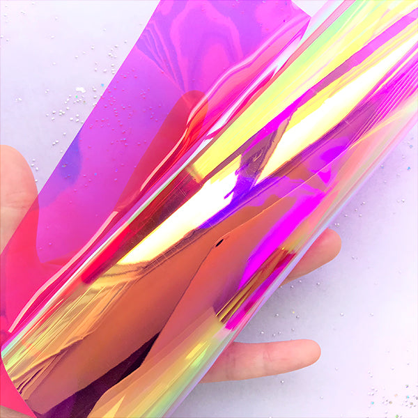 Buy fabric online - Pink Iridescent Holographic Glossy PVC / Leatherette