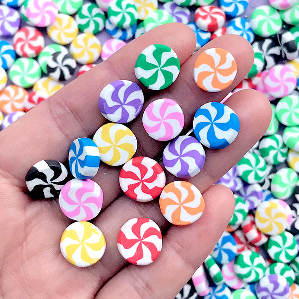 Peppermint Swirl Fake Candy Polymer Clay Charm Candies Cabochons 10 pc