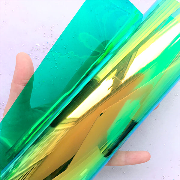 Iridescent Transparent PVC Leather Sheet | Rainbow Vinyl Fabric | Kawaii  Candy Wrapper DIY for Resin Cabochons (Green / 20cm x 26cm / 0.1mm)