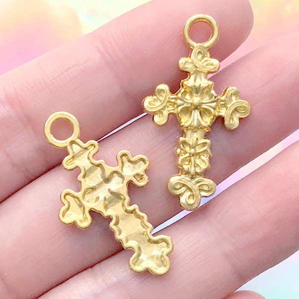 Resin Cross Charms, Glittery Cross Pendant, Cross Cabochon with Glit, MiniatureSweet, Kawaii Resin Crafts, Decoden Cabochons Supplies