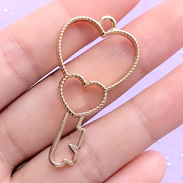 Heart Key Open Bezel Charm, Kawaii Deco Frame for UV Resin Filling, MiniatureSweet, Kawaii Resin Crafts, Decoden Cabochons Supplies