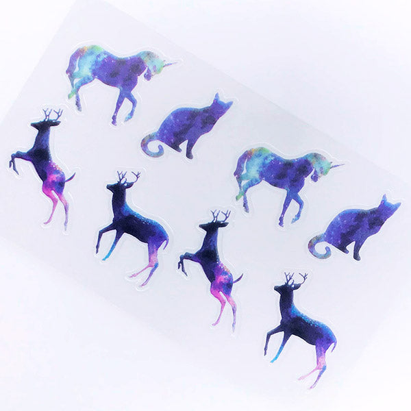 Magical Animal Sticker in Galaxy Gradient Color, Unicorn Cat Deer Cle, MiniatureSweet, Kawaii Resin Crafts, Decoden Cabochons Supplies