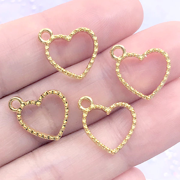 Small Beaded Heart Open Bezel for UV Resin Filling, Tiny Deco Frame f, MiniatureSweet, Kawaii Resin Crafts, Decoden Cabochons Supplies