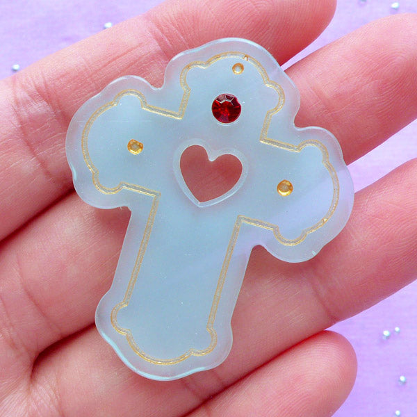 Catholic Cross Cabochon with Rhinestone, Kawaii Goth Jewelry Supplies, MiniatureSweet, Kawaii Resin Crafts, Decoden Cabochons Supplies