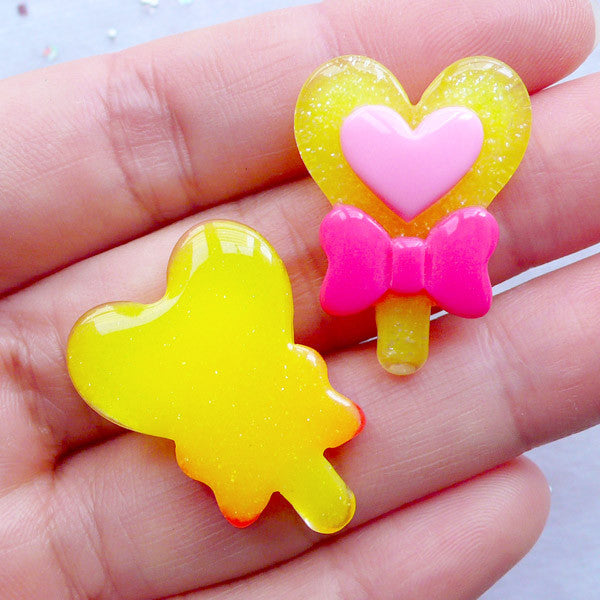 CLEARANCE Kawaii Resin Cabochons | Heart Magic Wand Cabochons | Fairy Tale  Cabochon | Heart Lollipop with Bow Cabochon | Decoden Phone Case | Magical