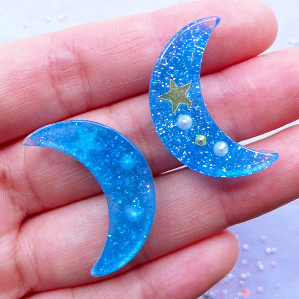 Iridescent Moon Glitter Confetti, Pastel Moon Sprinkle Flakes, Magic, MiniatureSweet, Kawaii Resin Crafts, Decoden Cabochons Supplies