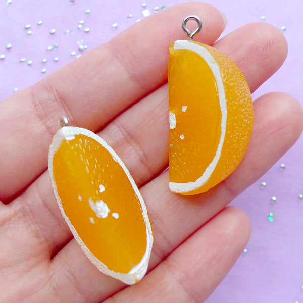 3D Orange Slice Charms, Fake Food Jewelry Making