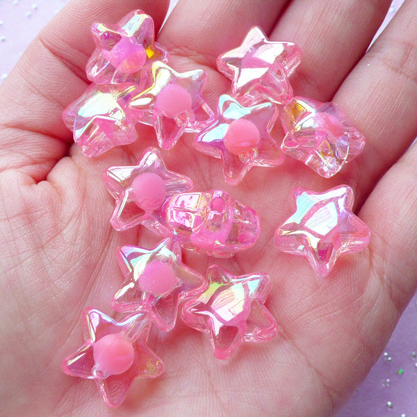 AB Acrylic Star Beads | Aurora Borealis Plastic Beads (Orange / 10 pcs /  16mm)