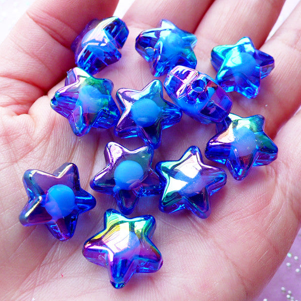 Kawaii Acrylic Star Beads, Aurora Borealis Plastic Beads (AB Green /, MiniatureSweet, Kawaii Resin Crafts, Decoden Cabochons Supplies
