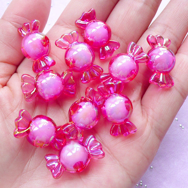 AB Candy Acrylic Beads | Aurora Borealis Plastic Beads (Dark Pink / 10 pcs  / 11mm x 22mm)