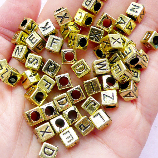 50 Letter Beads Alphabet Beads Gold Bulk Beads Wholesale 7mm
