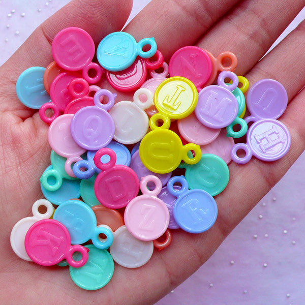 AS Plastic Charms, Mixed Letters, Mixed Color, 13~14x5~13x4mm, Hole: 2mm,  about 1900pcs/500g