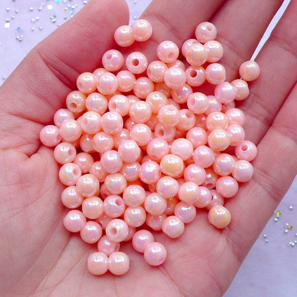 Kawaii Pastel Beads | Fairy Kei Acrylic Gumball Beads | 6mm Aurora Borealis  Chunky Plastic Beads (AB Pastel Pink / 100pcs)