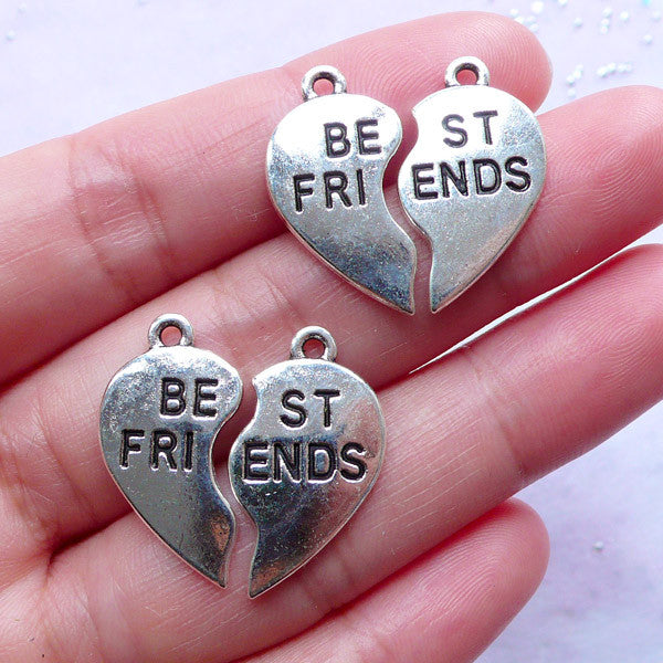 Friend Charms Winged Heart Charm (5pcs / 27mm x 13mm / Tibetan Silver / 2 Sided) Friendship Jewelry Best Friend Necklace Bracelet CHM1187