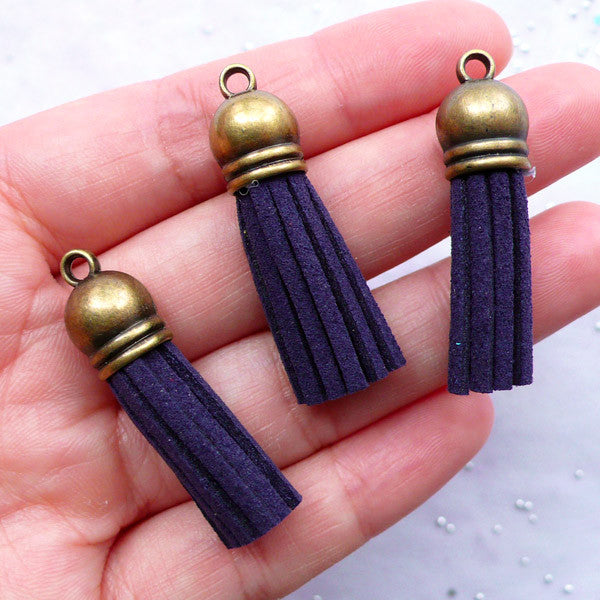 Small Suede Tassels with Antique Bronze Cap