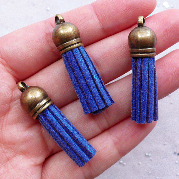 Small Suede Tassels with Antique Bronze Cap, Fake Leather Tassel Pend, MiniatureSweet, Kawaii Resin Crafts, Decoden Cabochons Supplies