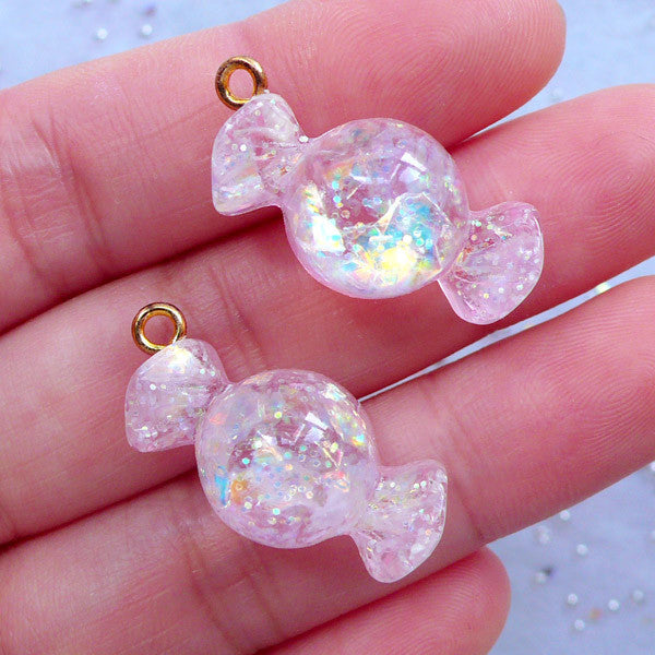 Kawaii Confetti Star Charms | Resin Star Pendant | Glittery Decoden Cabochon | Fairy Kei Jewelry Making | Phone Case Embellishments (2pcs / Pink /