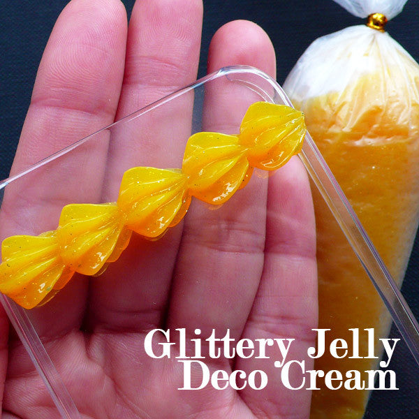 Jello Decoden Cream with Glitter | Glittery Phone Case Deco | Whip Cream  Case | Imitation Whipped Cream | Kawaii Sweets Jewelry (50g / Orange)