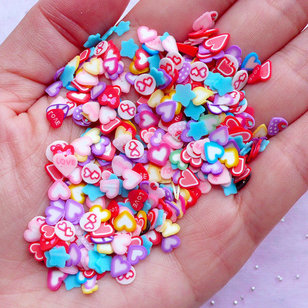 Valentine Mix Roses Silver Pearl Beads Heart Fimo Fake Clay Sprinkles