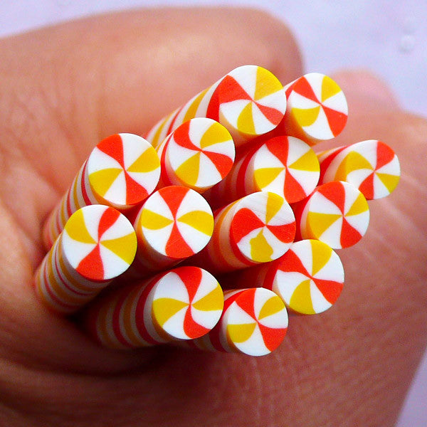 Dollhouse Peppermint Swirl Candy Polymer Clay Cane | Miniature Sweets Fimo  Rod | Kawaii Craft Supplies (Orange & Yellow)