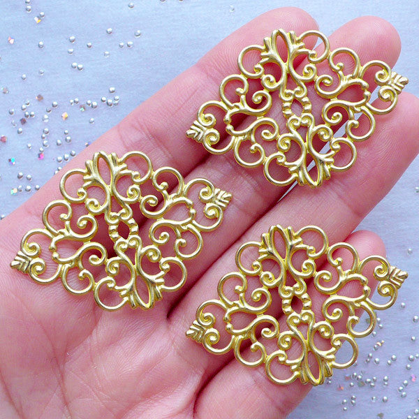 20 Gold Filigree Stampings, flat thin findings for jewelry making, cra