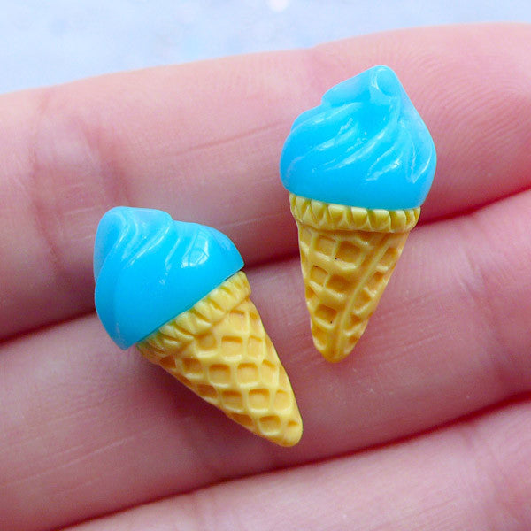 3D Ice Cream Cabochons | Doll Food | Decoden Cabochon | Kawaii Jewelry  Supplies | Cell Phone Deco (2 pcs / Blue / 10mm x 20mm)