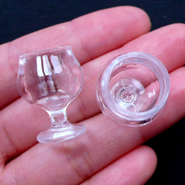 Miniature Champagne Glass | Doll House Wine Glasses | Dollhouse Drinkware |  Tiny Plastic Glasses | Doll Drink Making (2 pcs / Clear / 8mm x 24mm)