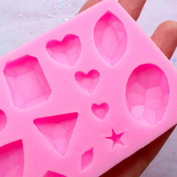 Rhinestone Flexible Mold in Various Shapes (64 Cavity) | Silicone Mould for  Resin Craft & Clay Art (Heart, Star, Square, Round, Teardrop, Triangle