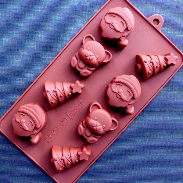 8 Hole Christmas Tree Chocolate Silicone Mould Santa Candy Biscuit
