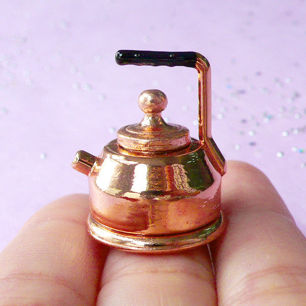 1:12 Scale Miniature Tea Kettle, Silver Dollhouse Cookware