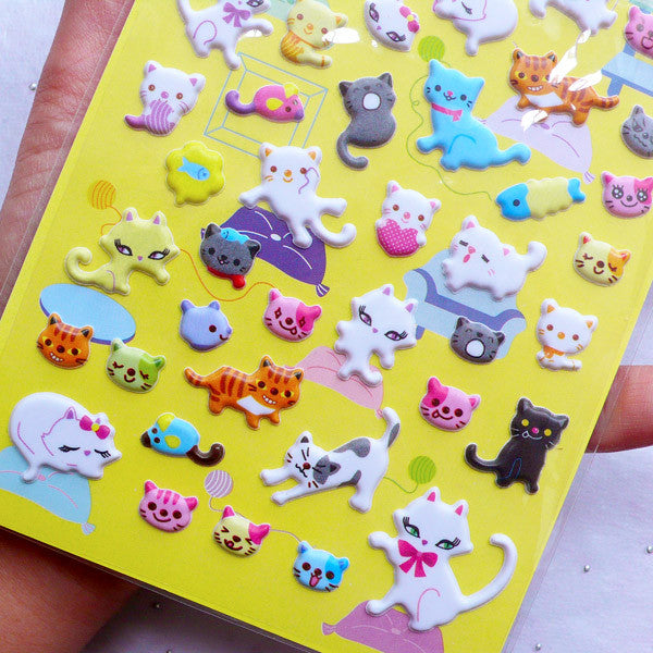 Kitty Cat Stickers, Kawaii Korean Sticker, Cute Animal Planner Stick, MiniatureSweet, Kawaii Resin Crafts, Decoden Cabochons Supplies