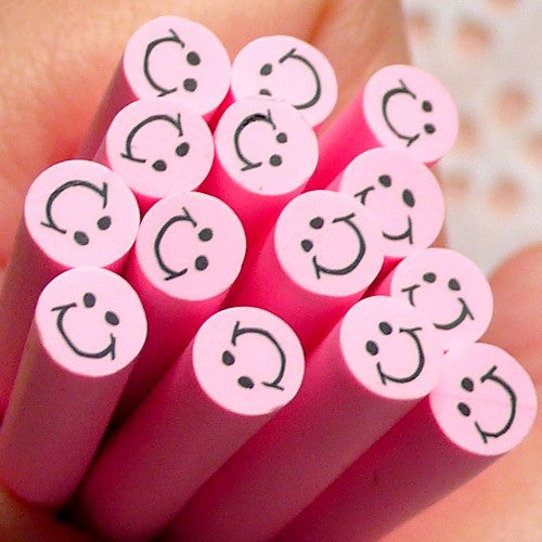 Smiley Flower polymer clay cane Fimo slices Nail Art