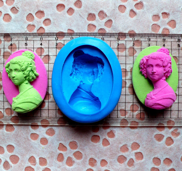 Victorian Lady Cameo Flexible Butter Mold 40mm Silicone Mold Fimo Poly, MiniatureSweet, Kawaii Resin Crafts, Decoden Cabochons Supplies