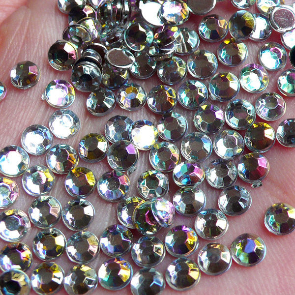 CLEARANCE 4mm Acrylic AB Rhinestones / Round Jelly Rhinestones (Acryli, MiniatureSweet, Kawaii Resin Crafts, Decoden Cabochons Supplies