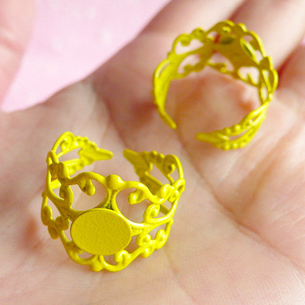 CLEARANCE Adjustable Filigree Ring Blank Findings with 8mm Glue On