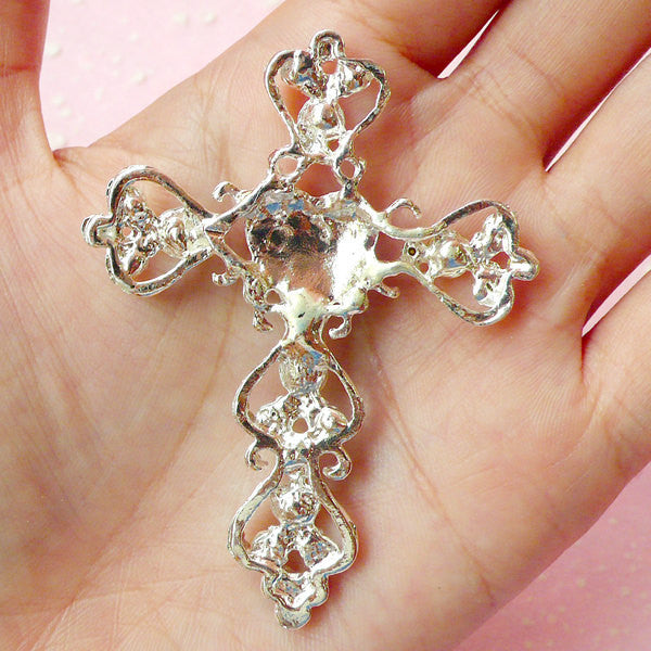 Resin Cross Charms, Glittery Cross Pendant, Cross Cabochon with Glit, MiniatureSweet, Kawaii Resin Crafts, Decoden Cabochons Supplies