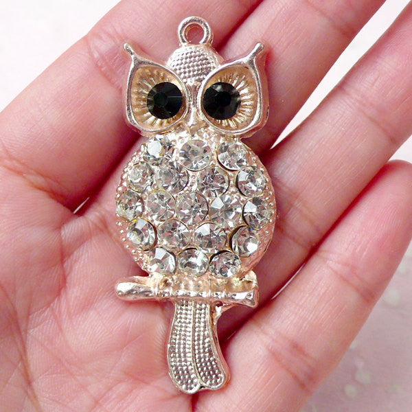 Owl with Rhinestones Charms