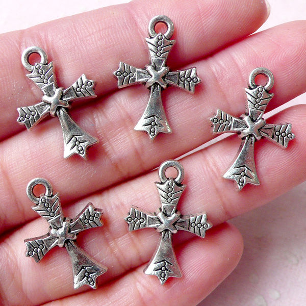 Cross Charms Jewelry Making, Antique Silver Cross Charms