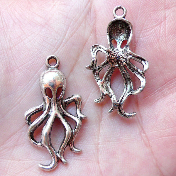 Silver Octopus Beads, Sea Life Beads, Ocean Animal Jewellery, Marin, MiniatureSweet, Kawaii Resin Crafts, Decoden Cabochons Supplies