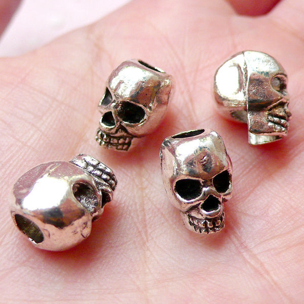 52 Pieces Carved Skull Black Large Hole Beads For Jewelry Making 