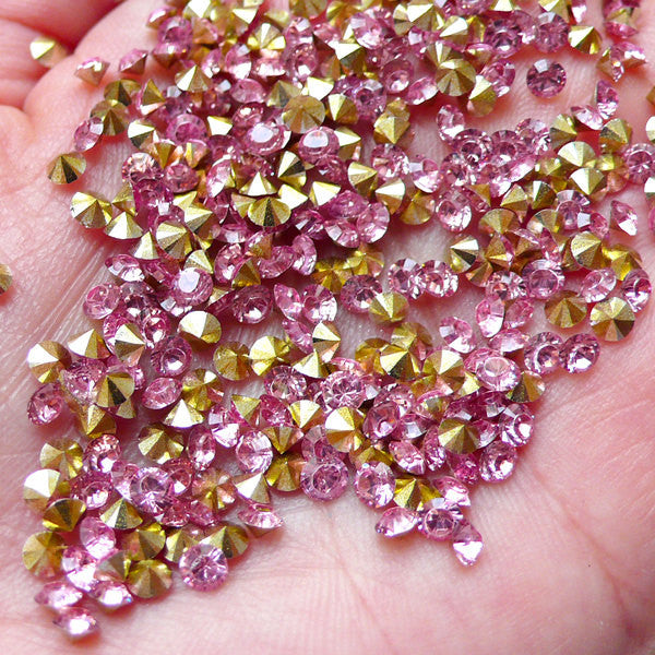 3mm Pointback Rhinestones / SS12 Tip End Resin Rhinestones (Pink / Around  120pcs) Bling Bling Faceted Round Rhinestone Scrapbooking RHE106