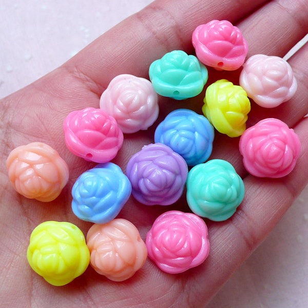 100 pcs - 14mm Acrylic Flower Beads,Middle Hole Plastic Flowers For Crafts  Making,Different Colors 5