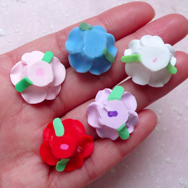 Polymer Clay Beads Lot / Assorted Flower Beads Mix (12mm / Round / Flo, MiniatureSweet, Kawaii Resin Crafts, Decoden Cabochons Supplies