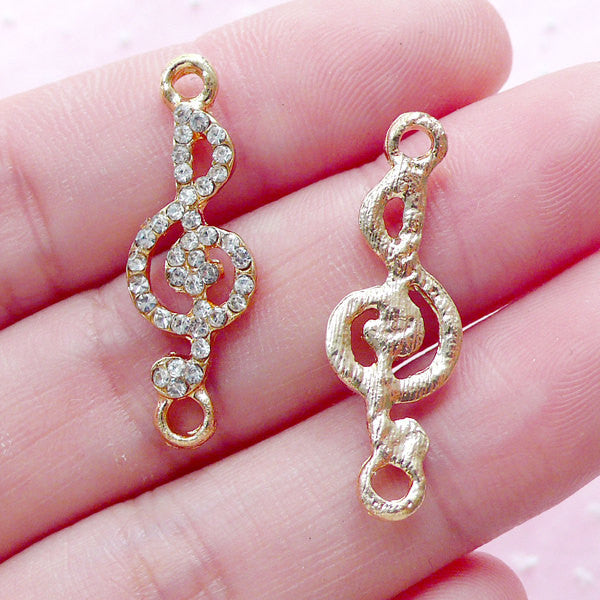 Treble Clef Connector Charm Link with Clear Rhinestones G-clef
