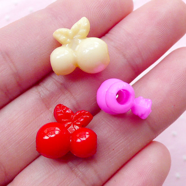 DEFECT 3D Cherry Acrylic Bead Colorful Cherries Charm (20pcs / 14mm x, MiniatureSweet, Kawaii Resin Crafts, Decoden Cabochons Supplies