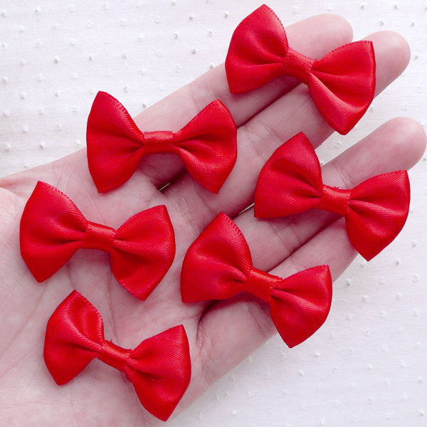 Vivi Ribbon 50pcs Mini Satin Ribbon Bows Fabric Ribbon Flowers 42mm x 39mm Appliques DIY Craft for Sewing, Scrapbooking, Wedding, Christmas, Red